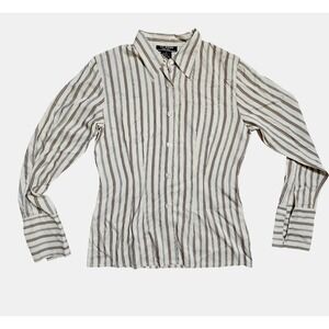 Et Vous Fine Silk Striped Button Up Long Sleeve Top Collared Womens L Slim